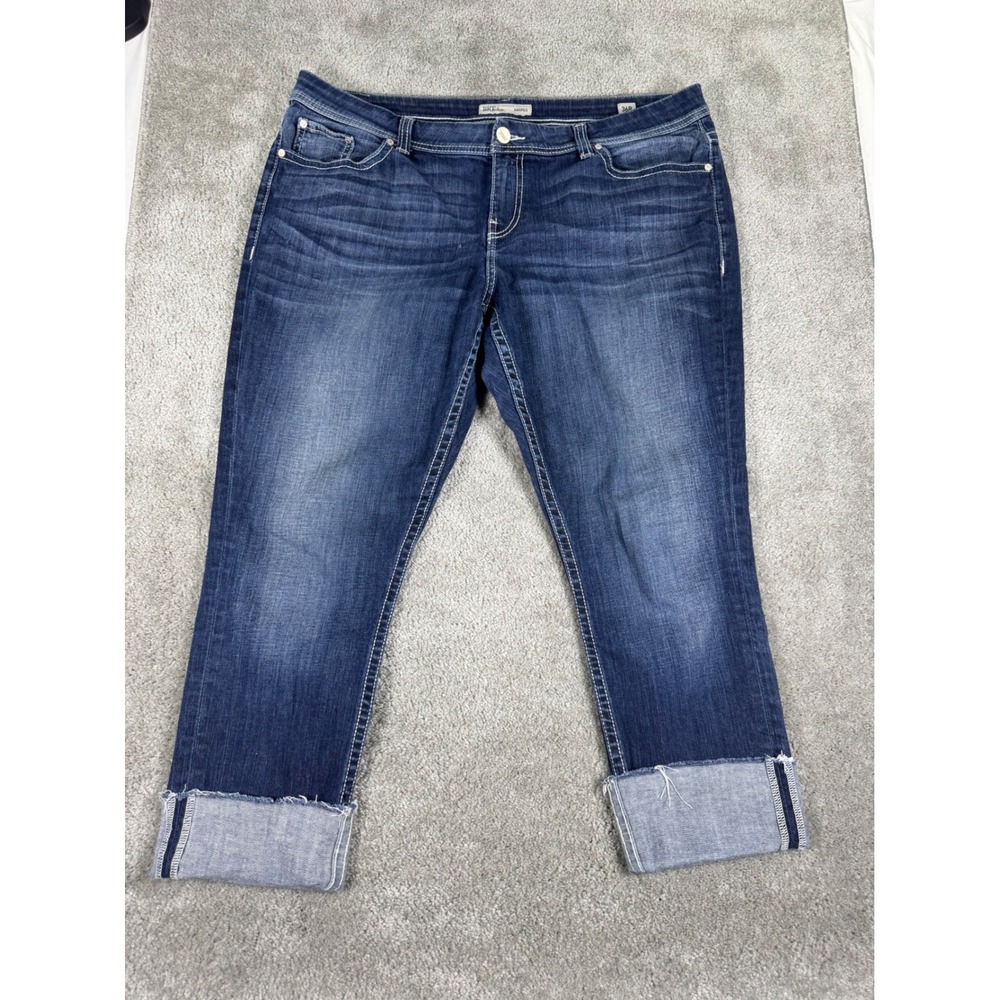 BKE Harper Straight Leg Jeans Womens 36R Dark Wash Stretch Denim Raw Hem